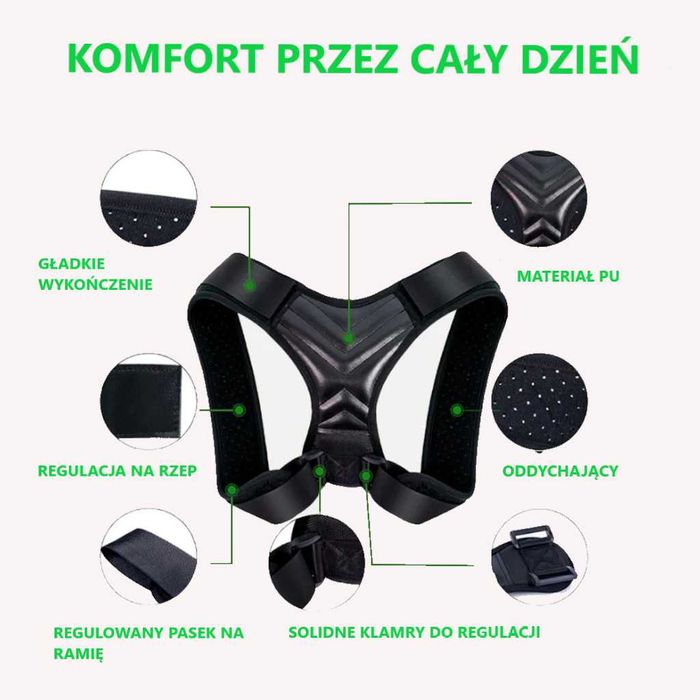 korektor postawy r. L pajączek GRATIS pasy fitnes wzr. 175-190 cm