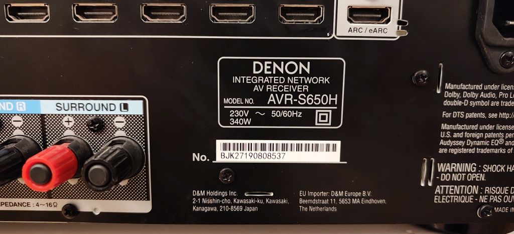 Amplituner DENON AVR-S650H. Bluetooth,AirPlay 2, Wi-Fi
