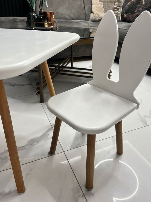 Zestaw drewniany królik Stolik krzesełko dla dziecka białe biały