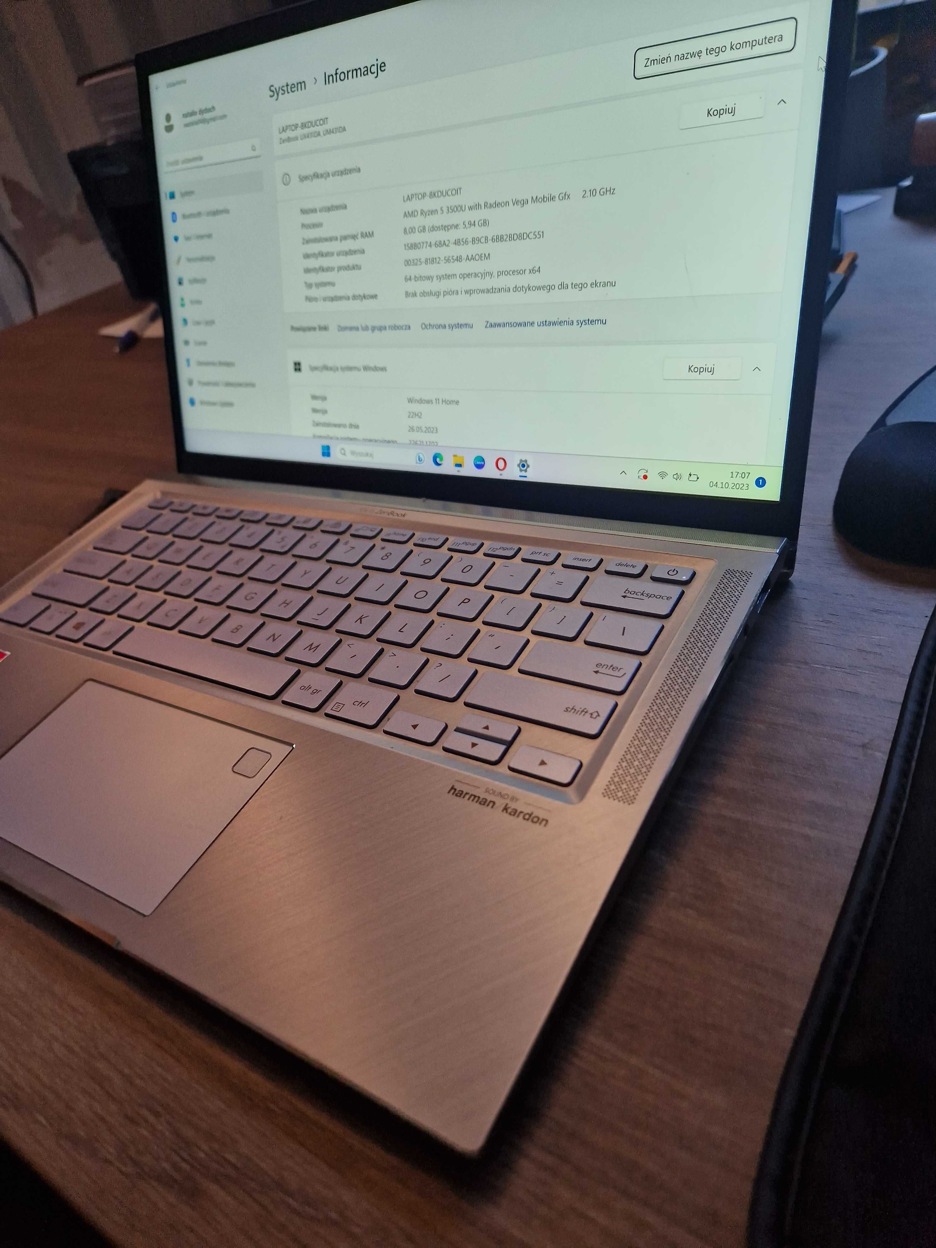 ŚWIETNY LAPTOP ASUS ZENBOOK - 8GB RAM, RYZEN 3,7ghz, świetne kolory!!