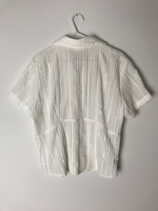 Biała szeroka elegancka koszula z krótkim rękawem vintage