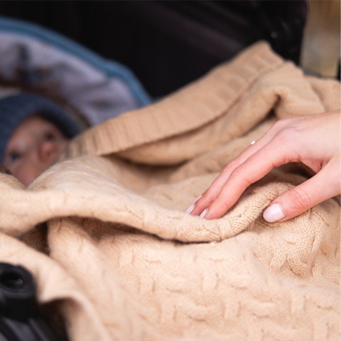 Kocyk z WEŁNY MERINO dla niemowląt 100x75 beżowy NA PREZENT babyshower