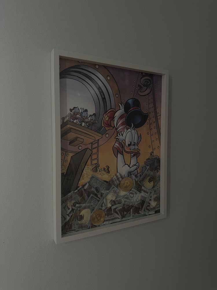 Obraz na prezent/ bajka/ 30x40 scroodge mcduck/ dollars/3d