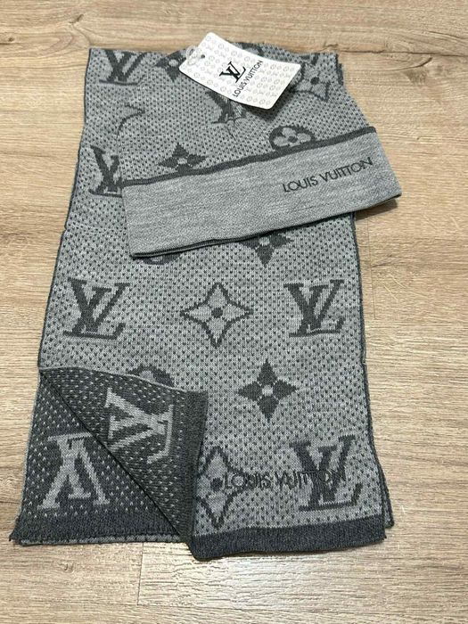 Nowy męski komplet czapka i szalik Louis Vuitton