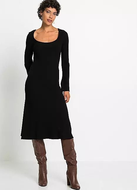 B.P.C sukienka dzianinowa midi czarna z szerokimi rękawami ^44/46