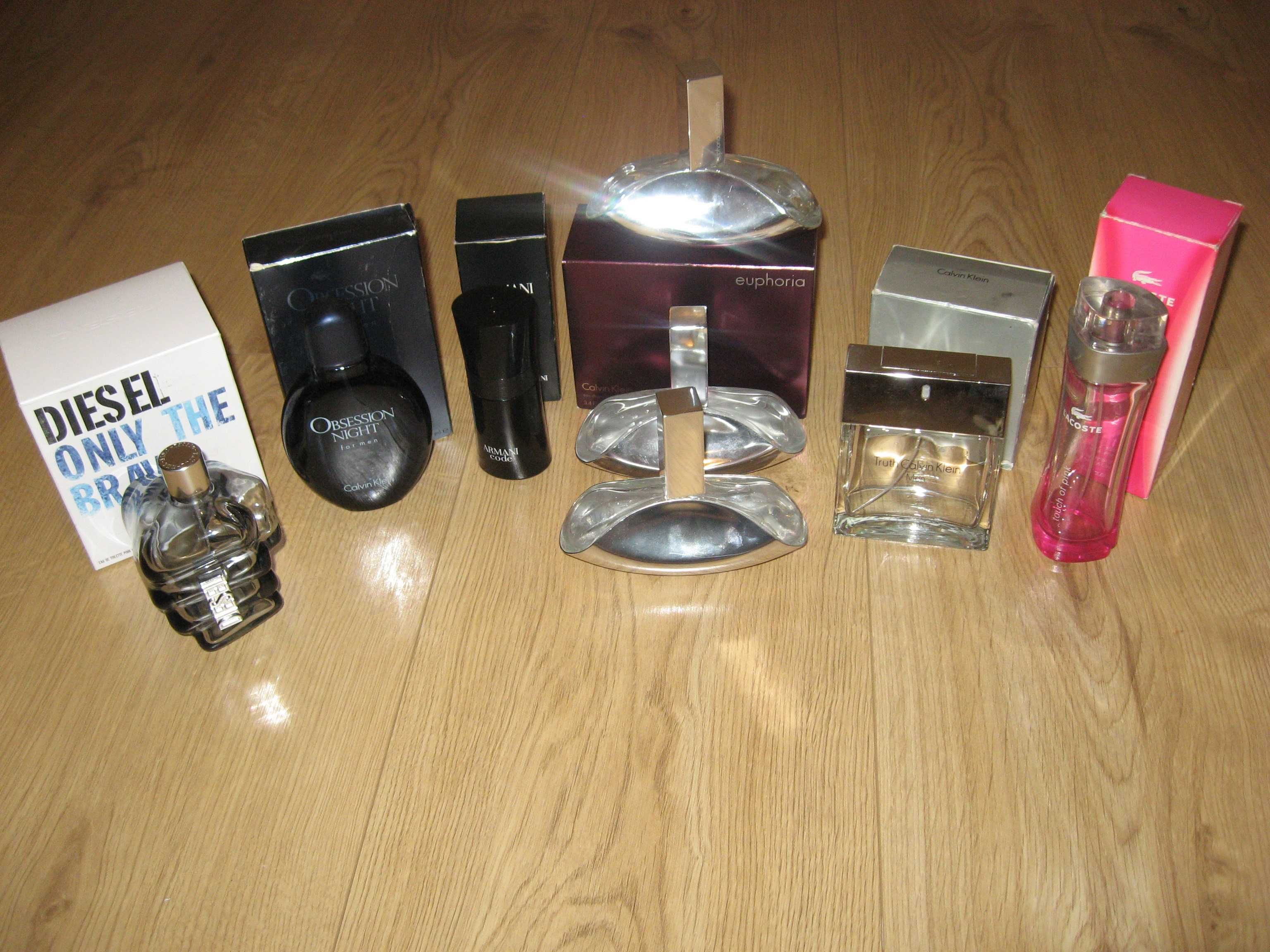 Puste Flakony Giorgio Armani Lacoste Diesel Calvin Klein + Pudełka bdb