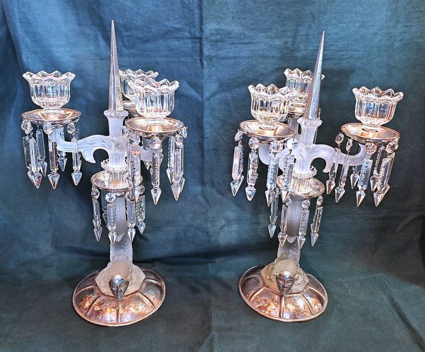 Par Candelabros Sereia Cristal Prata