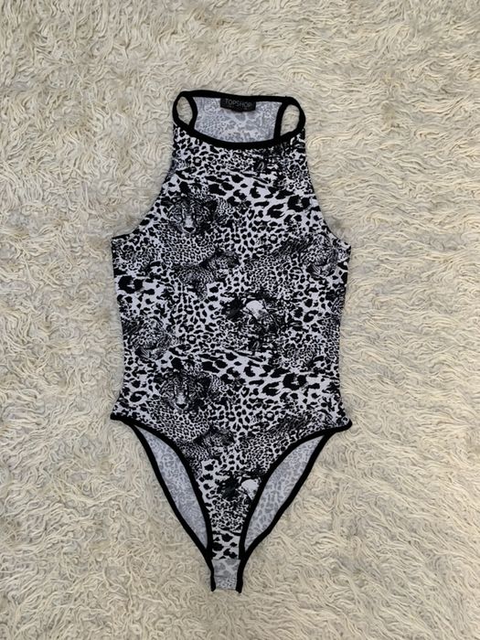 Body z odkrytymi plecami Topshop XS 34 zwierzęcy print odkryte plecy