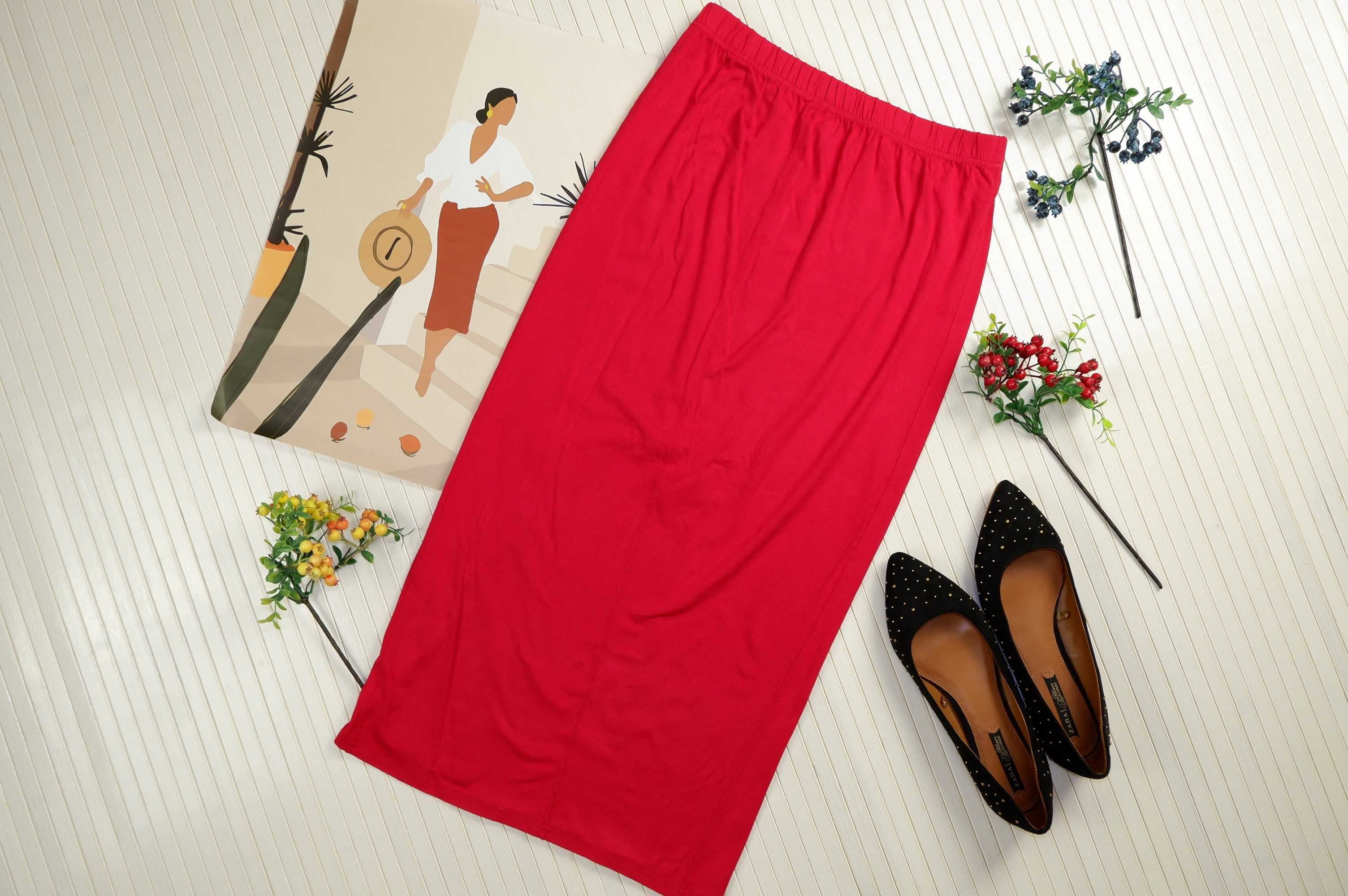 Красная малиновая юбка XS S Дания карандаш миди по фигуре летняя