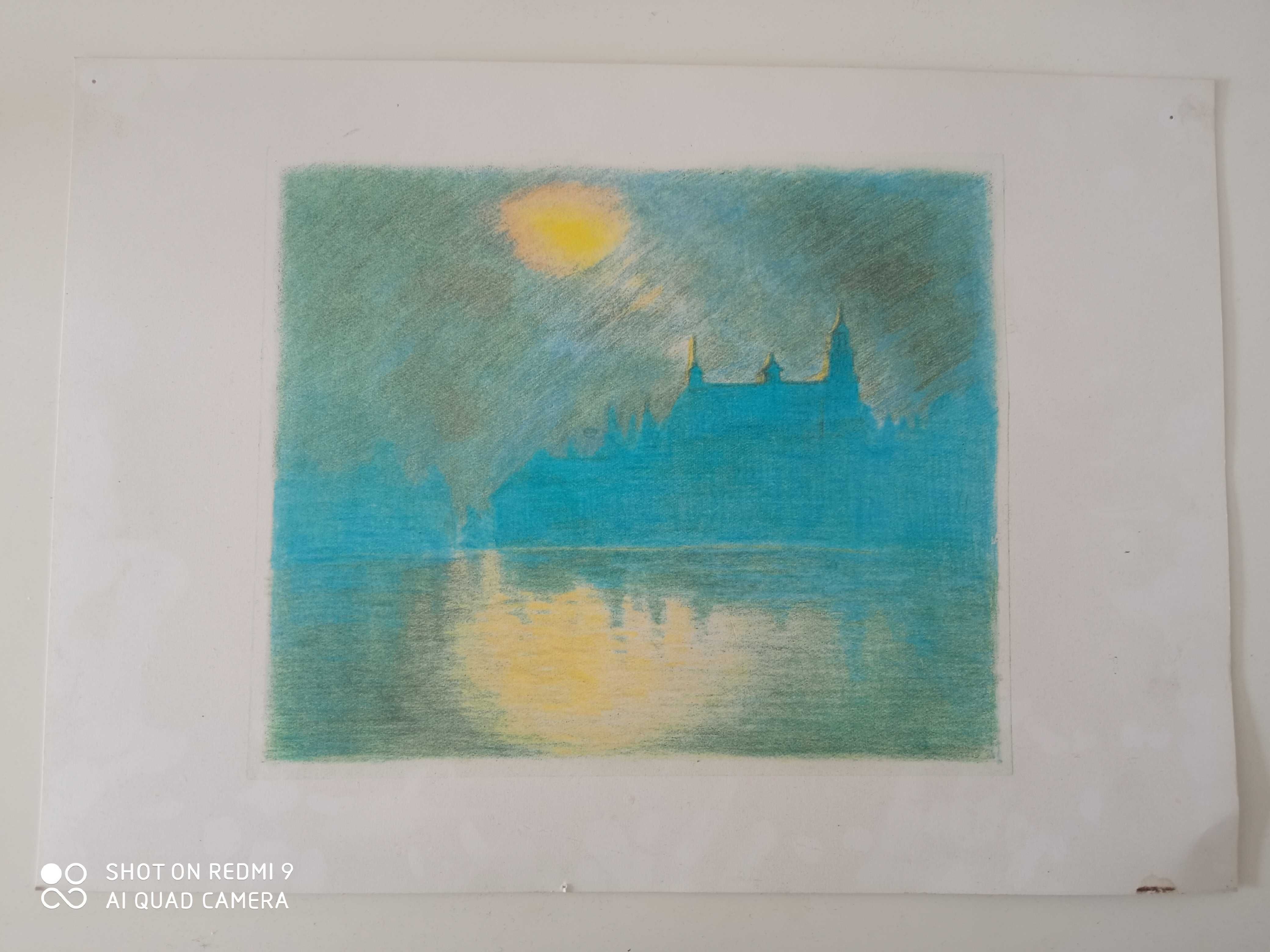 Obraz pastelowy zamek nad wodą 42x30 cm