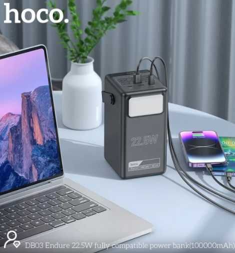 Повербанк большой емкости 100000mAh 22.5W Hoco DB03 Endure с фонариком