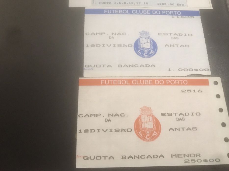 Lote 3 bilhetes de futebol S.L.B.xF.C.P. Super taça Cândido de Oliveir