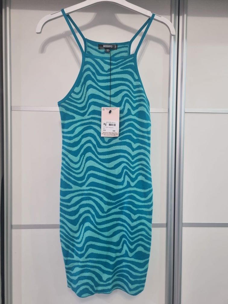 Sukienka sweterkowa niebieska turkusowa zebra missguided XS/S obcisła