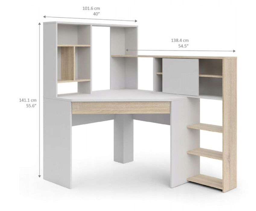 Biurko narożne z regałem