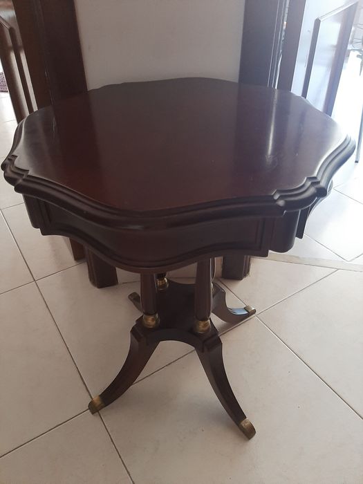 mesa apoio madeira maciça nogueira latão