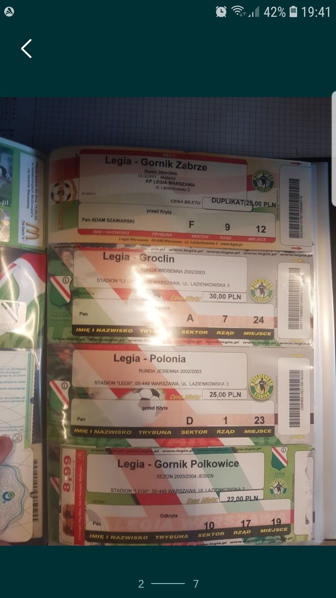Zestaw kolekcja biletów meczowych Legia ekstraklasa