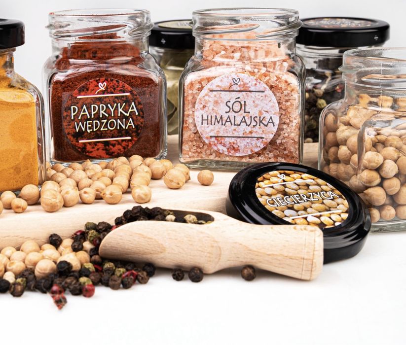 MEGA ZESTW POJEMNIKI SŁOIKI na przyprawy słoiczki+ naklejki GRATIS!