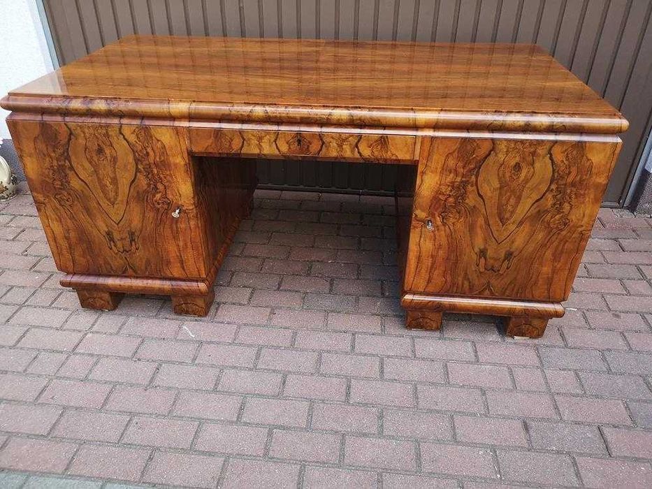 Biurko ART-DECO Orzech Politura Stare Antyk Dwustronne Po Renowacji .