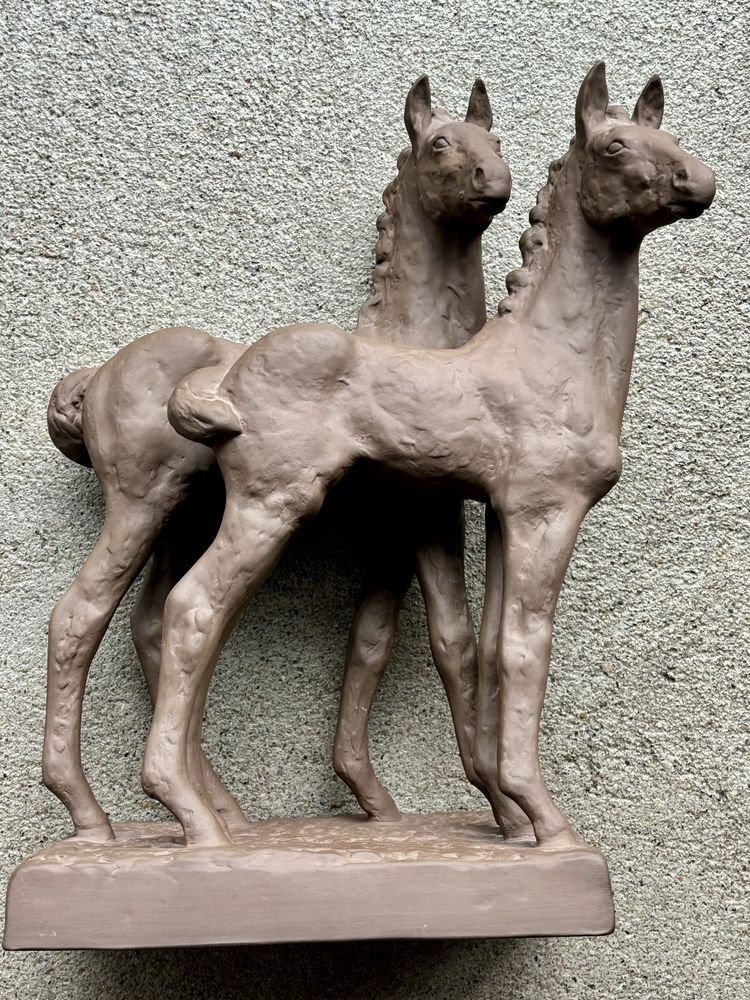 Unikatowa Figura Rzeźba 2 Konie Majolika Else Bach dla Karlsruhe 1930