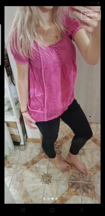 Tunika Wrzosowa liliowa różowa koronka guziczki śliczna kobieca na lat