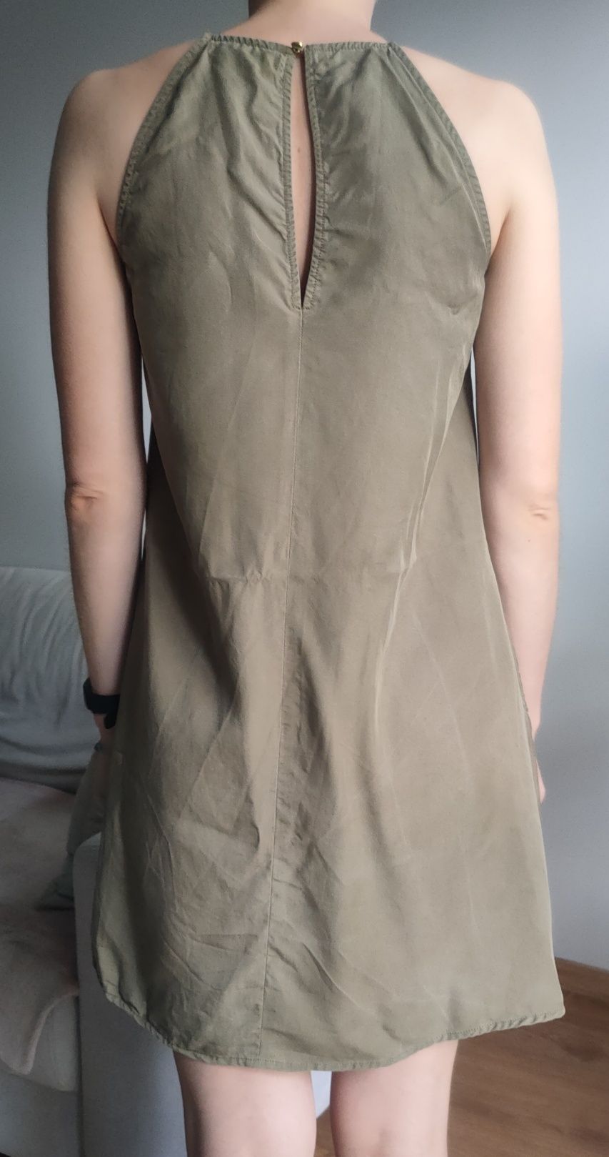 Oliwkowa/khaki sukienka lato, wiosna, basic, lyocell, mohito