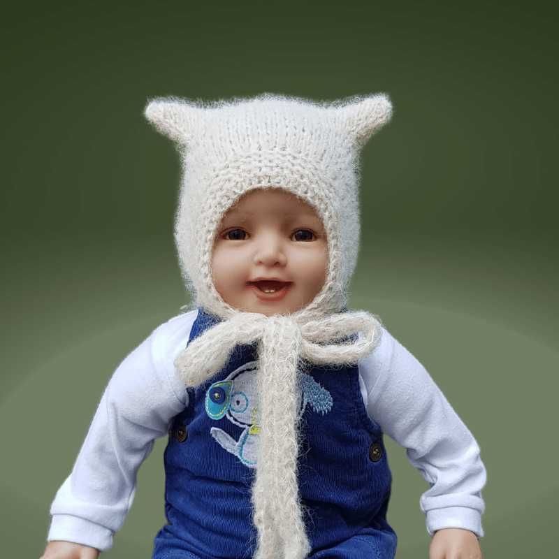 Czapka  36/38 Kocie uszy wyprawka. chrzest,  baby shower