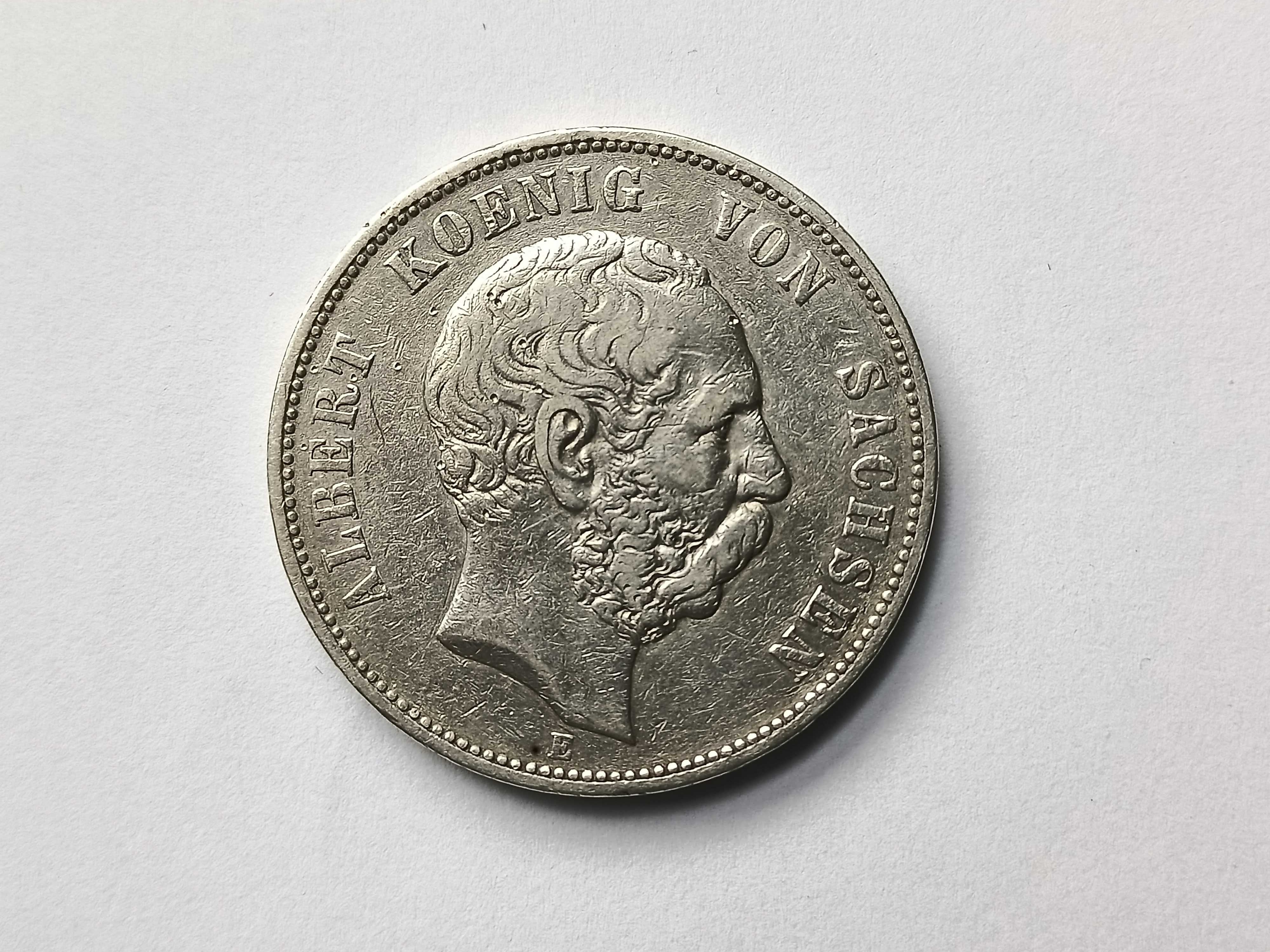 5 Marek Saksonia 1875 E Albert rzadka oryginał Srebro
