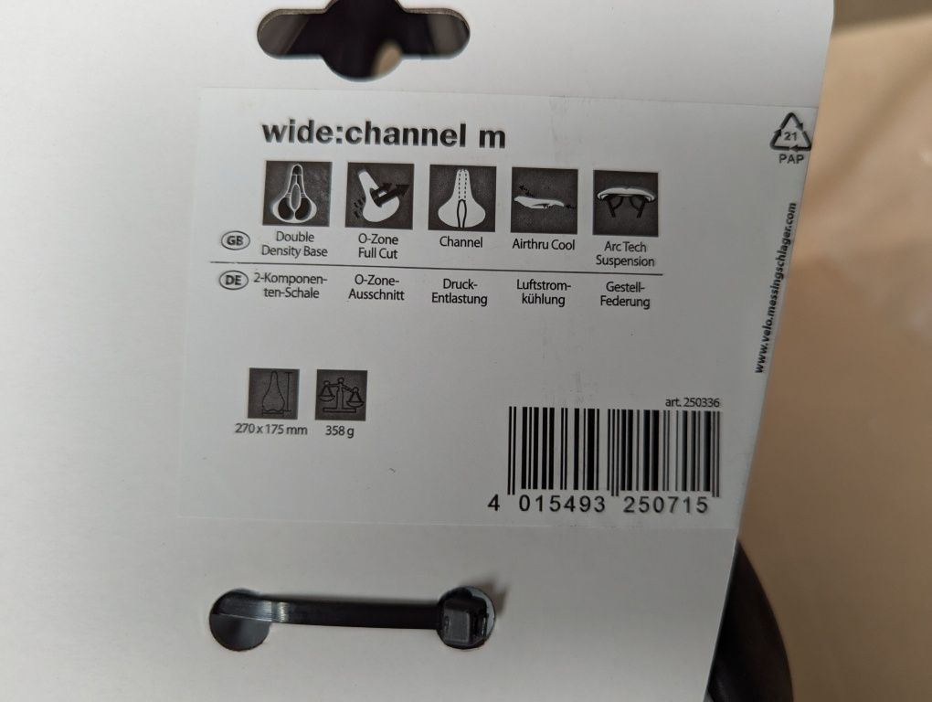 Velo Wide Channel 270x175mm siodełko rowerowe, męskie