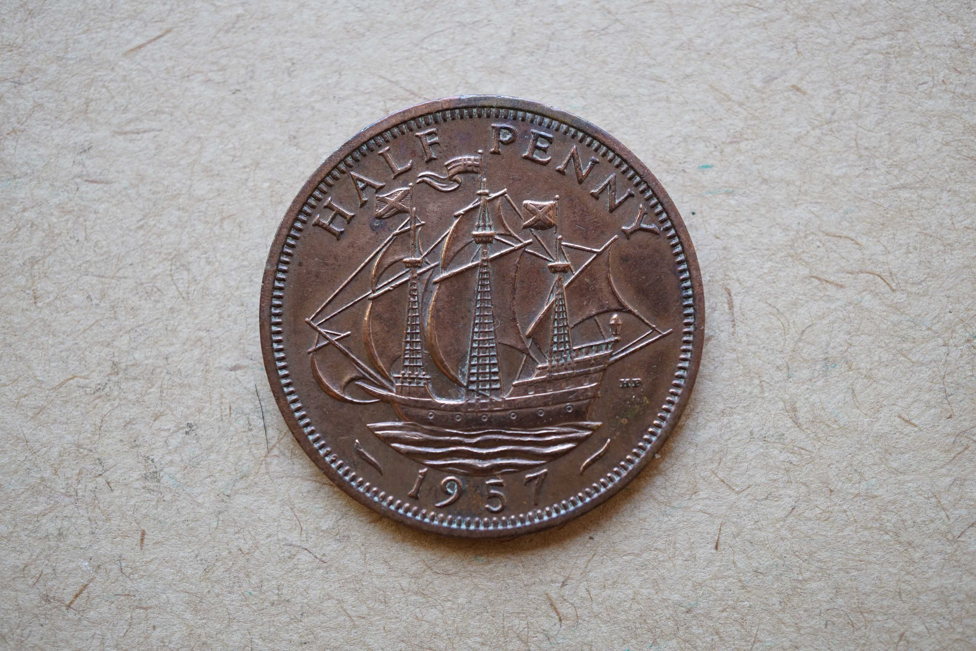 Moeda de bronze de meio centavo - Grã-Bretanha - Elizabeth II - 1957
