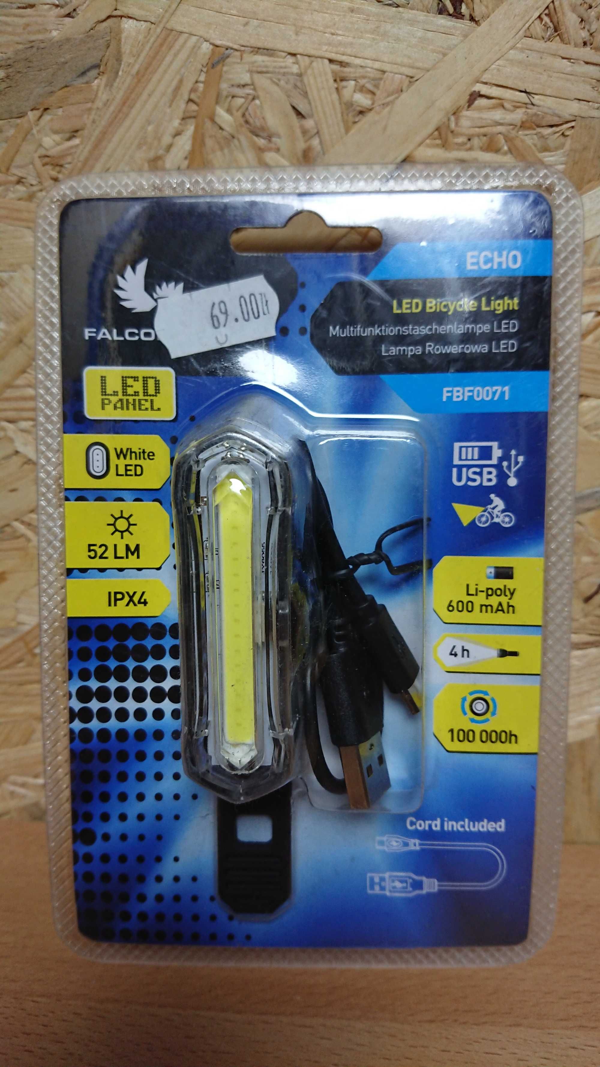 Lampka przednia FALCON EYE 52 lumeny ładowana na usb NOWA
