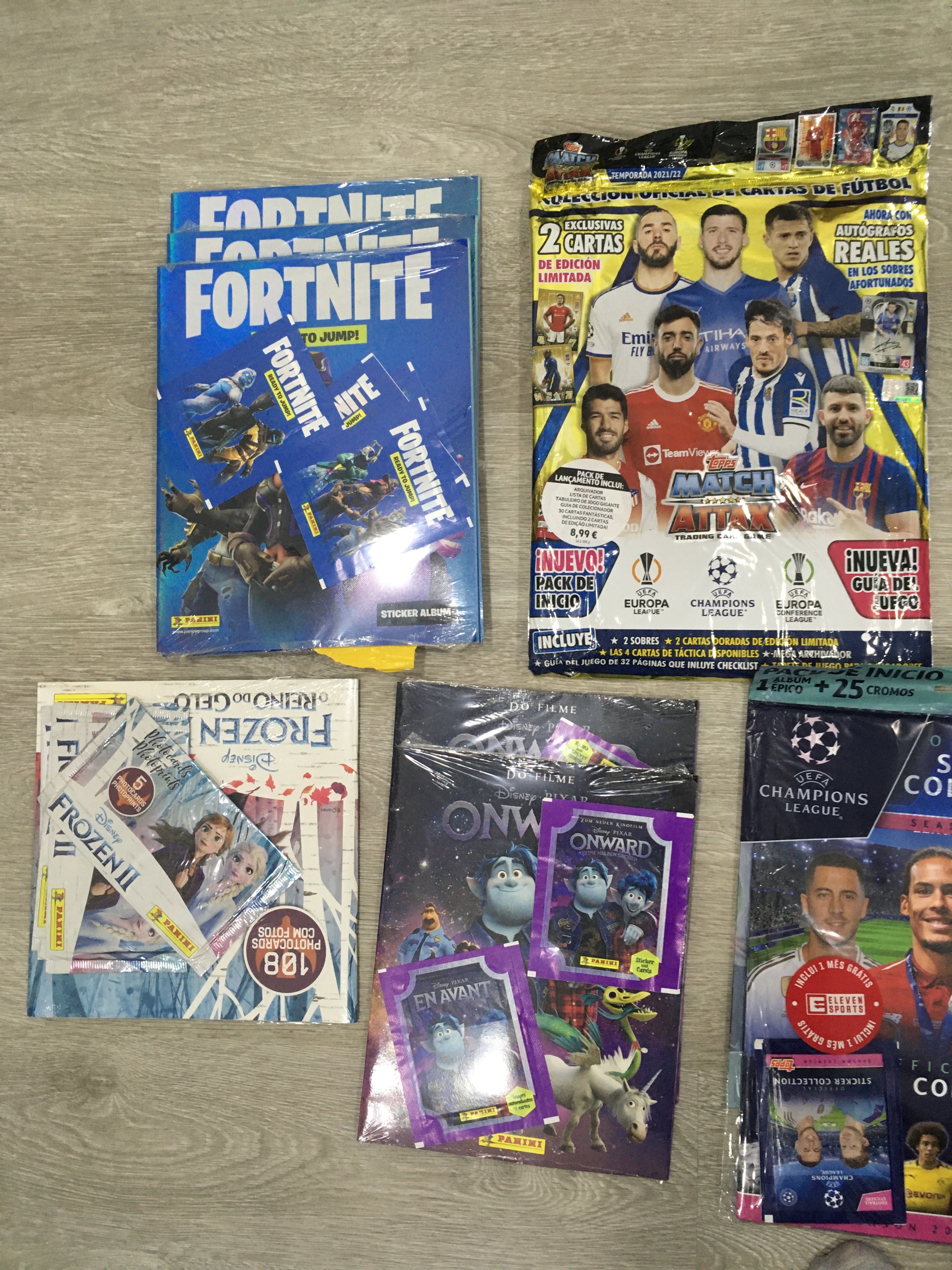 Panini/Topps starter packs + cadernetas vazias futebol/banda desenhada