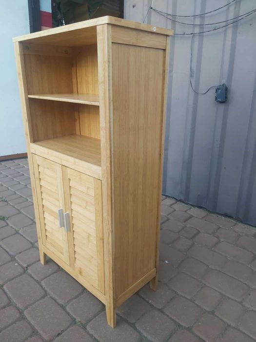 Bambusowy lamelowy REGAŁ ŁAZIENKOWY 4 półki + drzwiczki