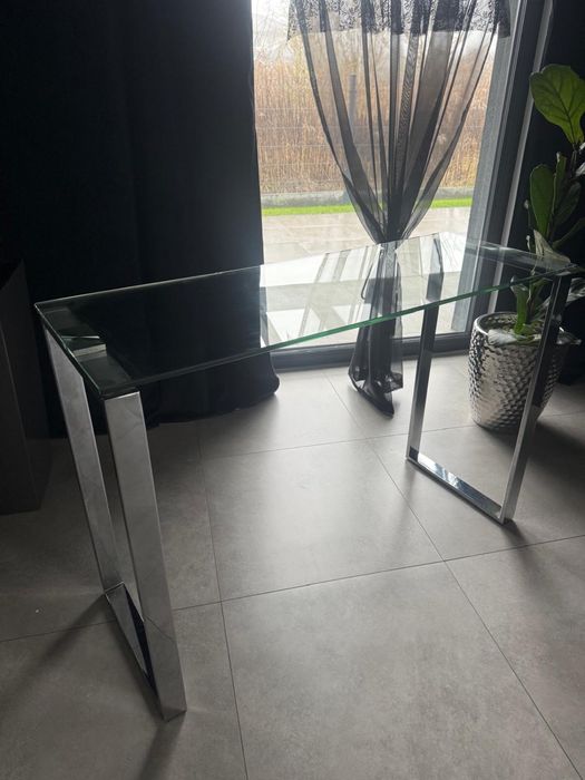 Konsola szklana na chromowanych płozach Katrine