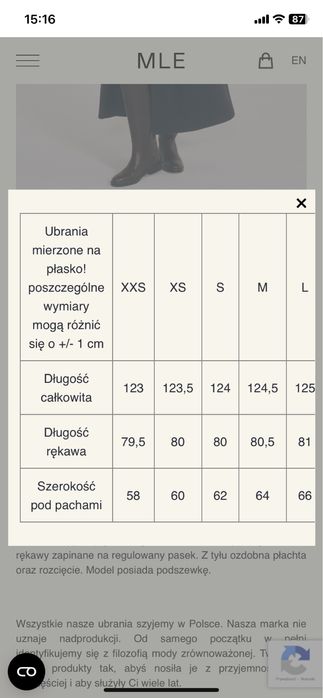 MLE wełniany płaszcz Berkeley rozmiar XXS wypada jak S/M