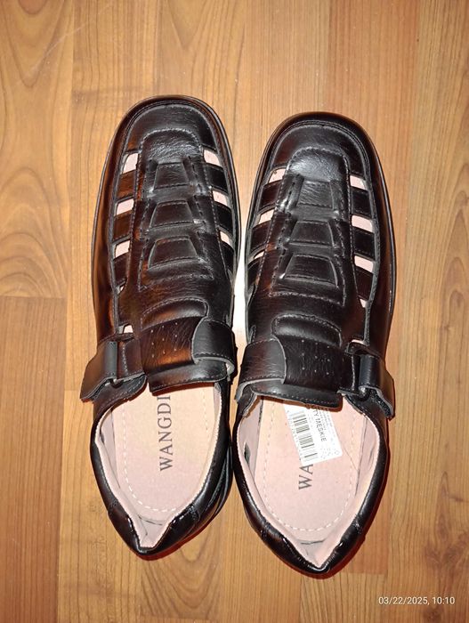 ButySANDAŁY Męskie Czarne Skóra ekolog 46 Zamykane Na Rzepy NOWE Nieuż