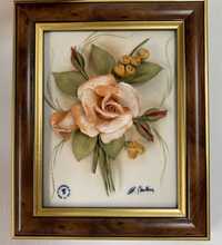 Quadro flores com relevo Capodimonte