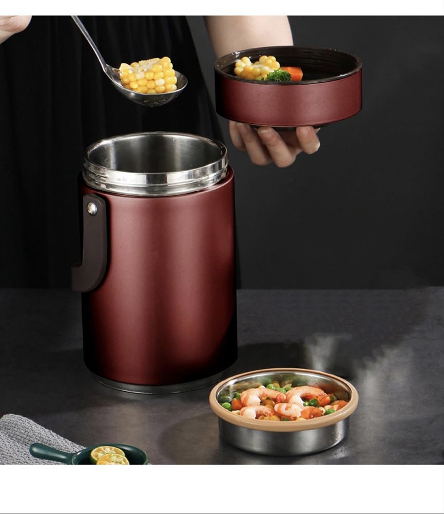 Termos dwukomorowy, pojemnik na lunch ze stali nierdzewnej,