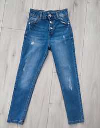 Spodnie jeansowe rurki z przetarciami wysoki stan F&F r.128