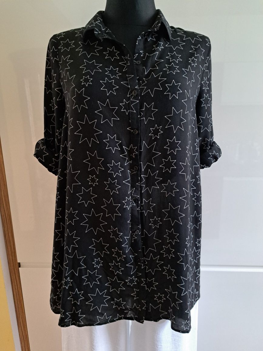 Zara woman  czarna bluzka koszulowa w gwiazdki wiskoza