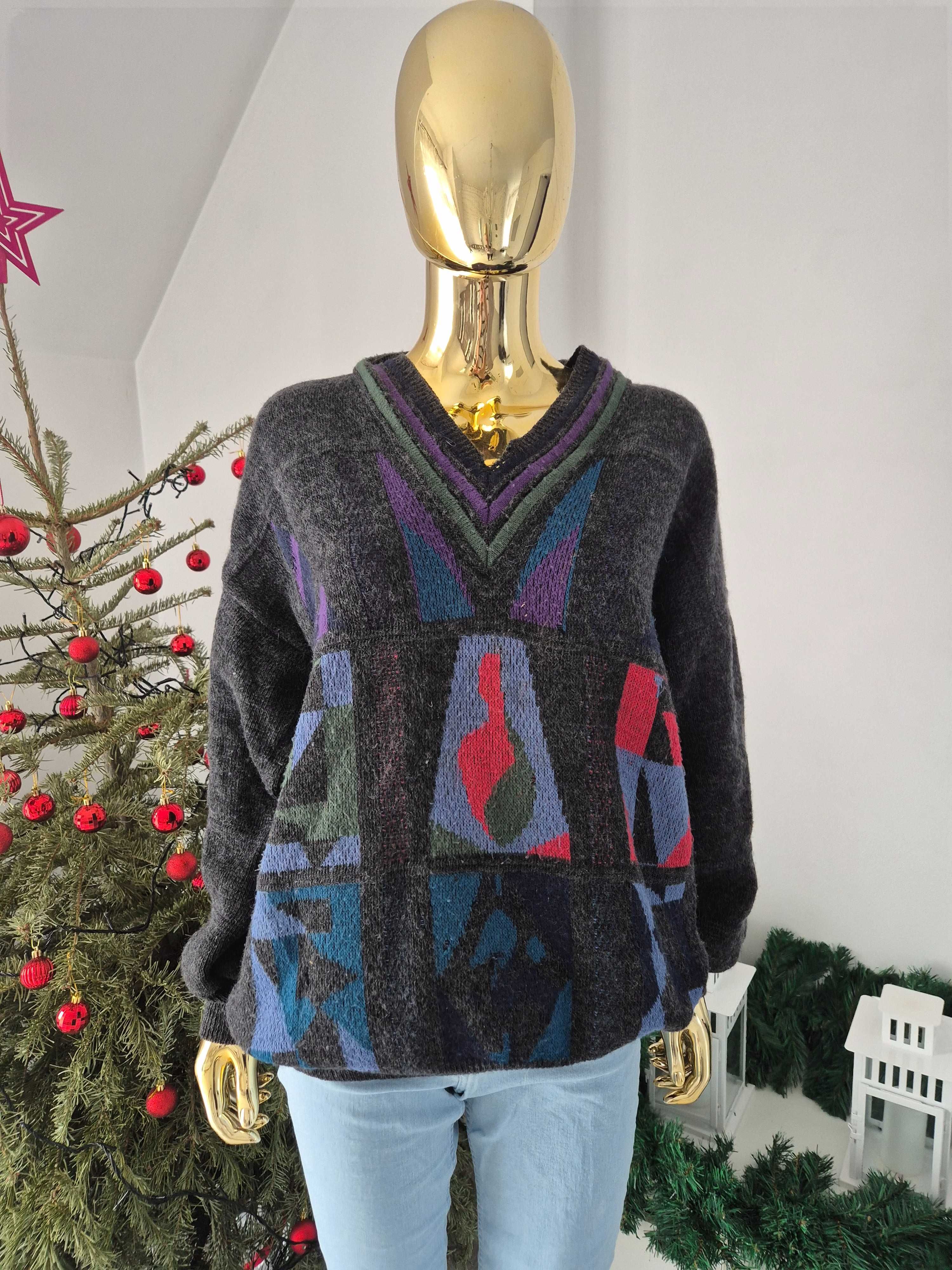 Gruby ciepły sweter wełniany szary 50