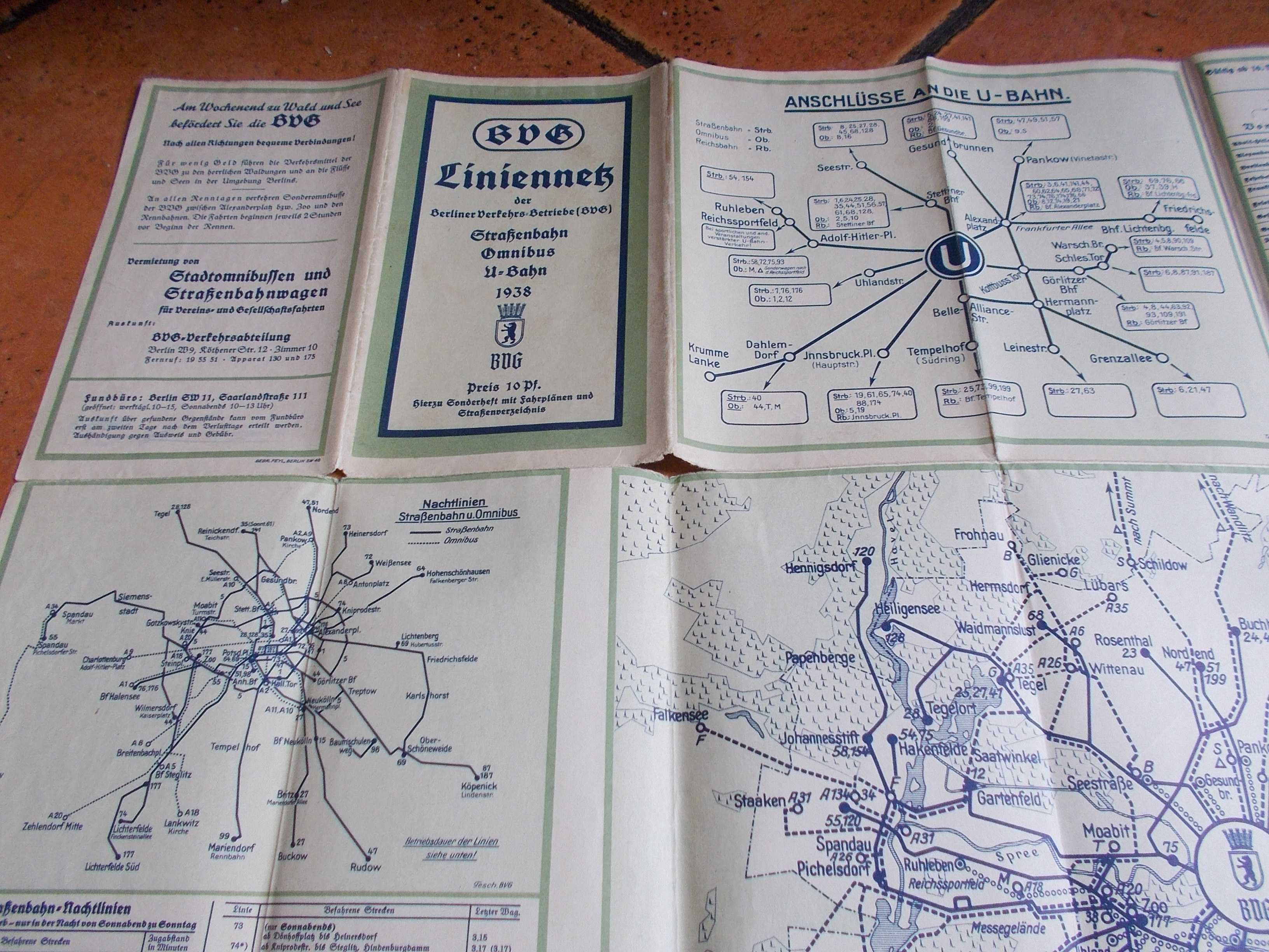 Stara Mapa Komunikacyjna Berlina 1938
