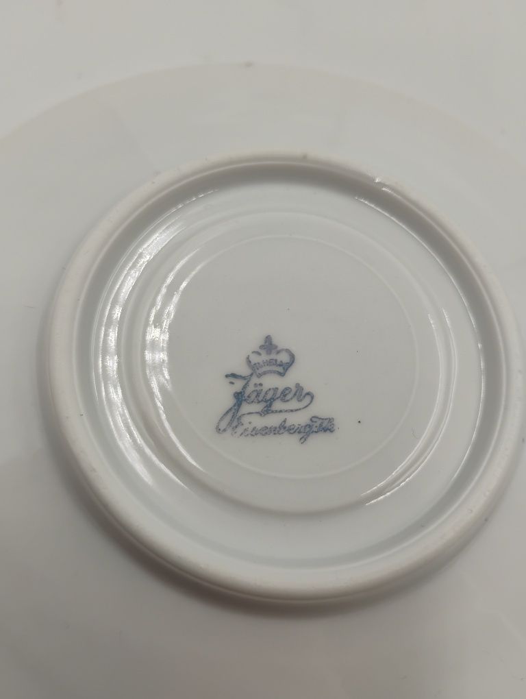Trio filiżanka Jäger porcelana różowa złocona pastelowa retro 60te