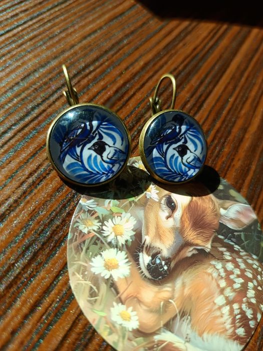 Kolczyki ptaki wrony postarzane vinted lekkie