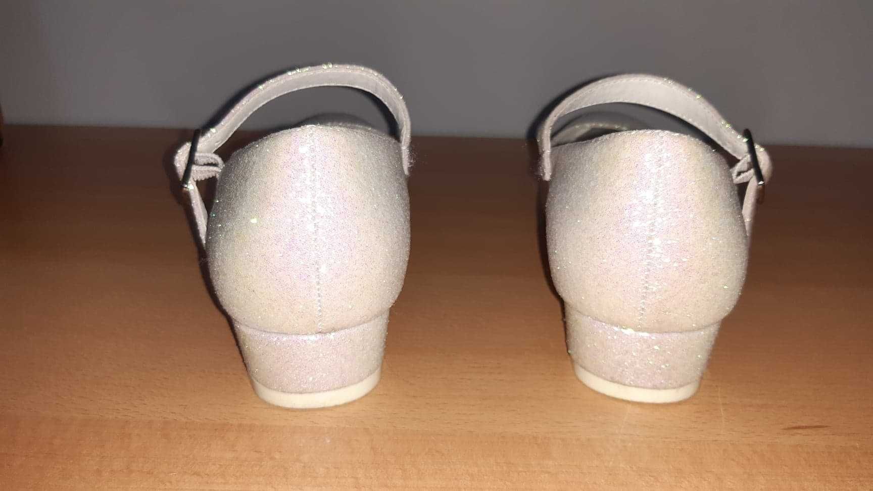 Białe pantofle brokat błyszczą/ buty dla dziewczynki na komunię 35