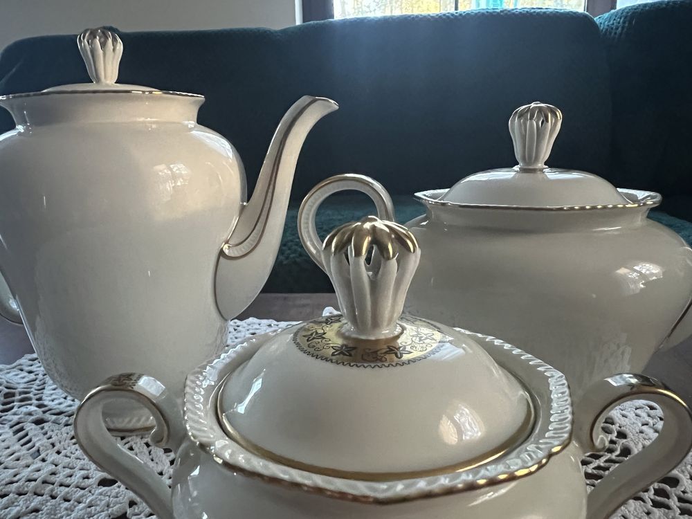 Zestaw kawowy porcelana Königlich pr Tettau filiżanka, czajniczek,