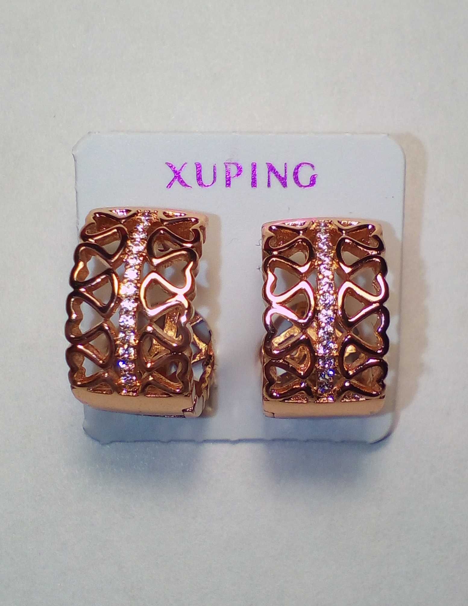 Серьги Xuping “Сердечки” Медицинское золото Хьюпинг сережки