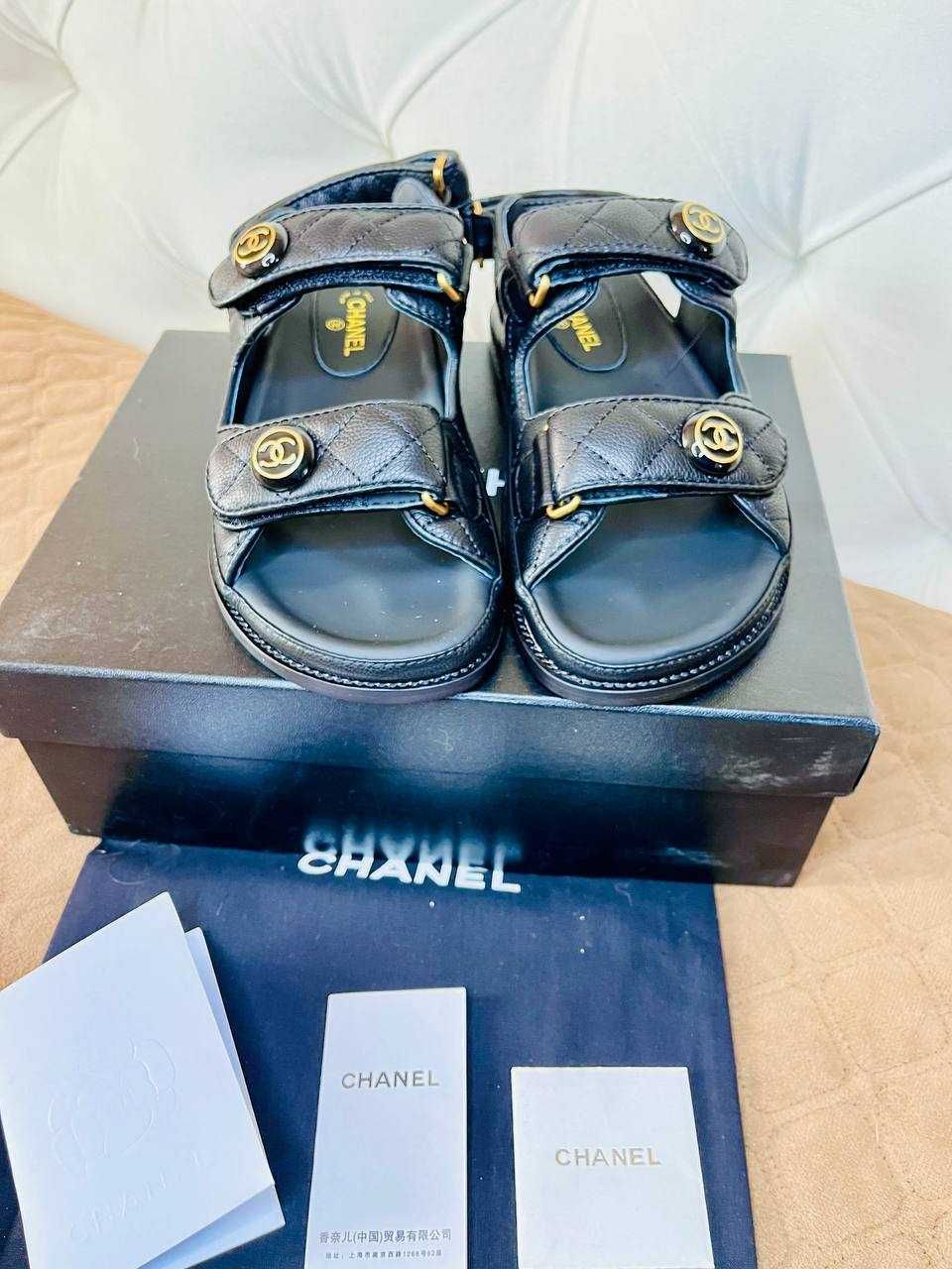 Сандалі в стилі chanel чорні шкіряні