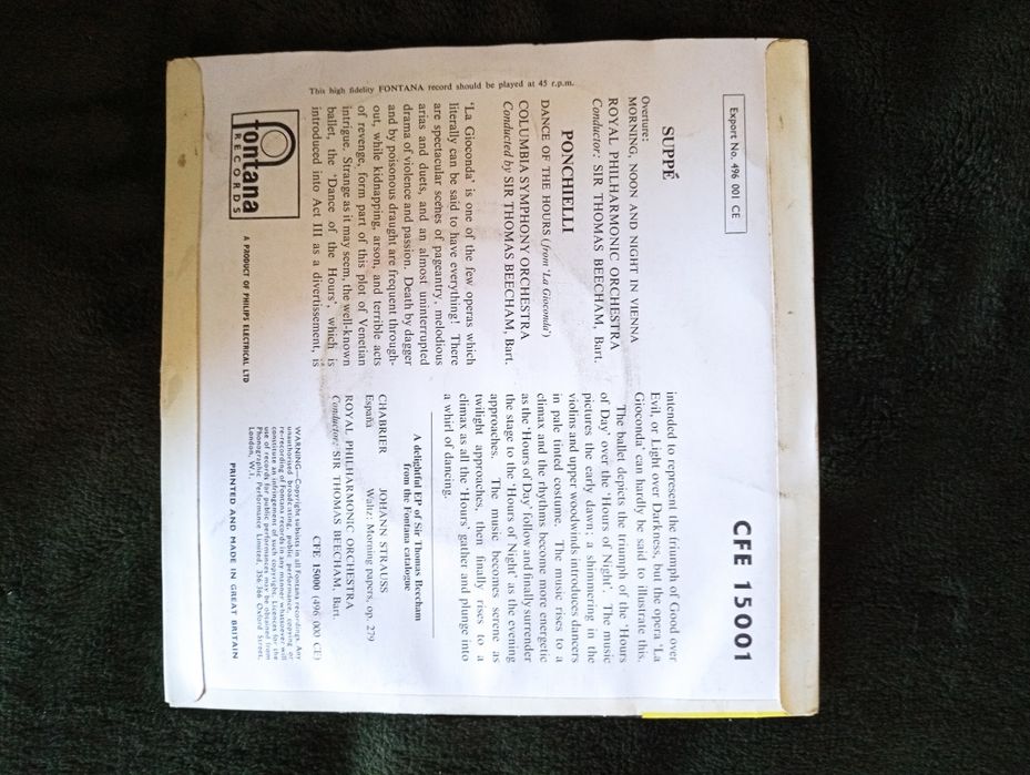 vinil Suppé / Ponchielli - SThomas Beecham, Bart Royal Philharmonic 58