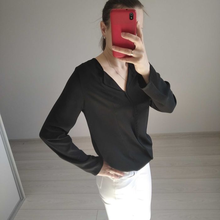 Bluzka koszulowa czarna mgiełka koszula oversize casual S 36 M 38 L 40