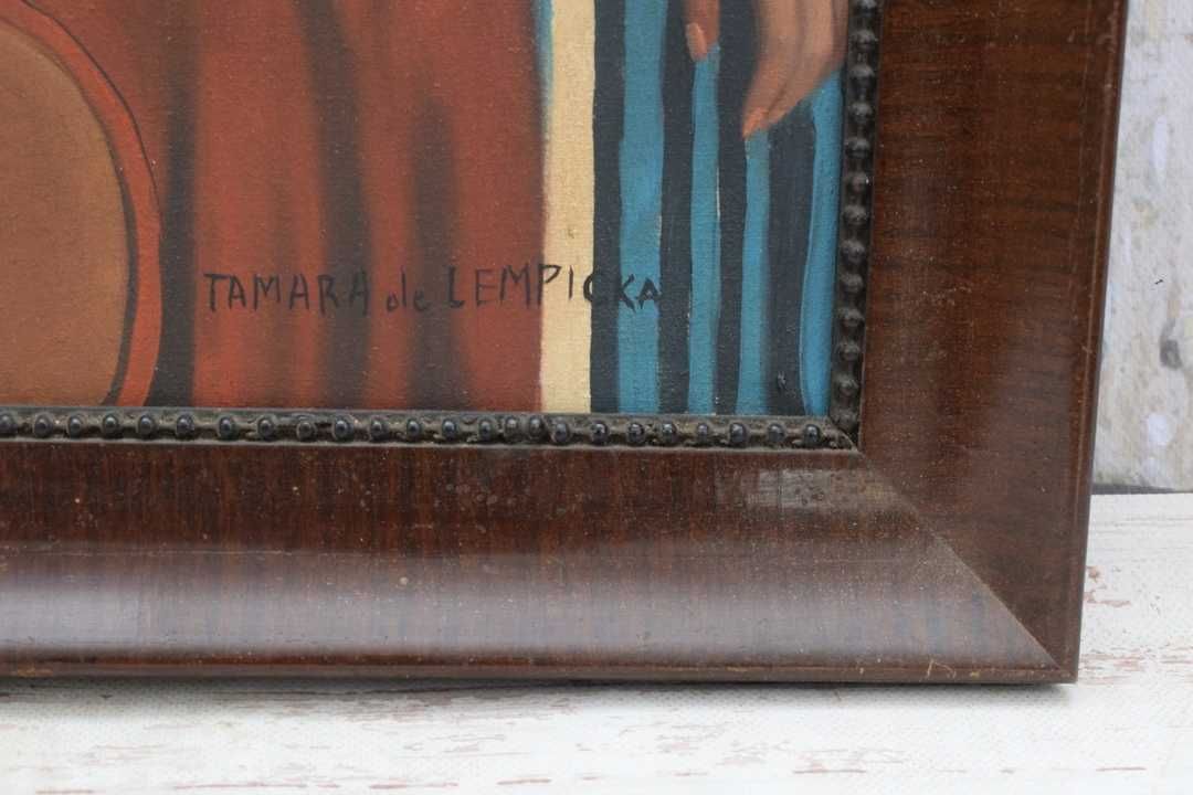 T De Łempicka - Portret Kobiety w Sukni - Art Deco Stary Obraz Olejny
